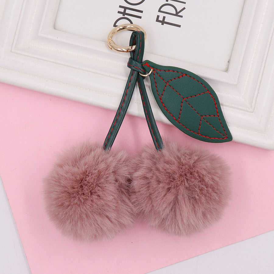 Wholesale Fruit Cherry Hairy Ball Book Bag Pendant Car Keychains